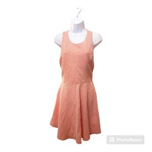FINN & CLOVER Orange & White Pattern Cut Out Back Sleeveless Dress Size Medium